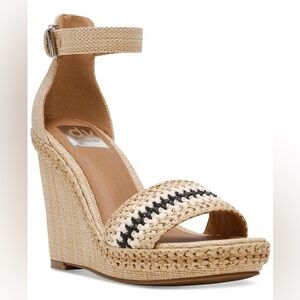DV Dolce Vita Harla Platform Raffia Wedge Sandals Black & Tan NWOB Espadrille